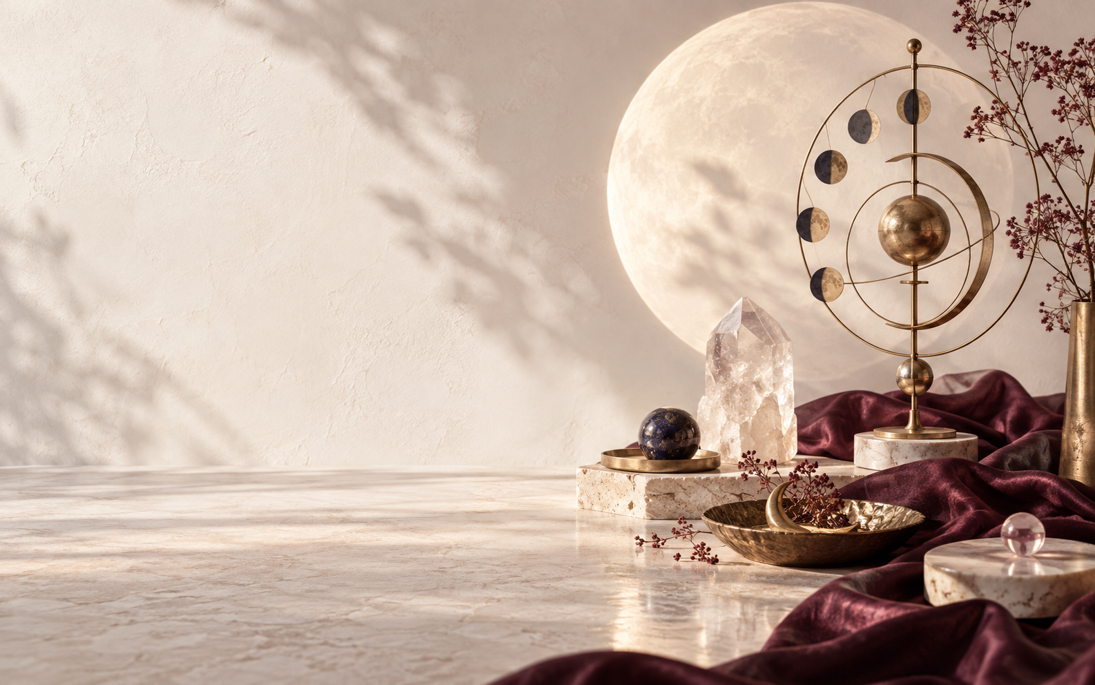 Lua, cristal e detalhes dourados